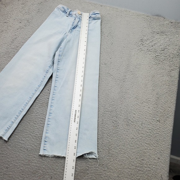 Zara Jeans Womens 9 Blue Denim High Rise Adjustable Waist Frayed Hem Wide Leg - Picture 5 of 7